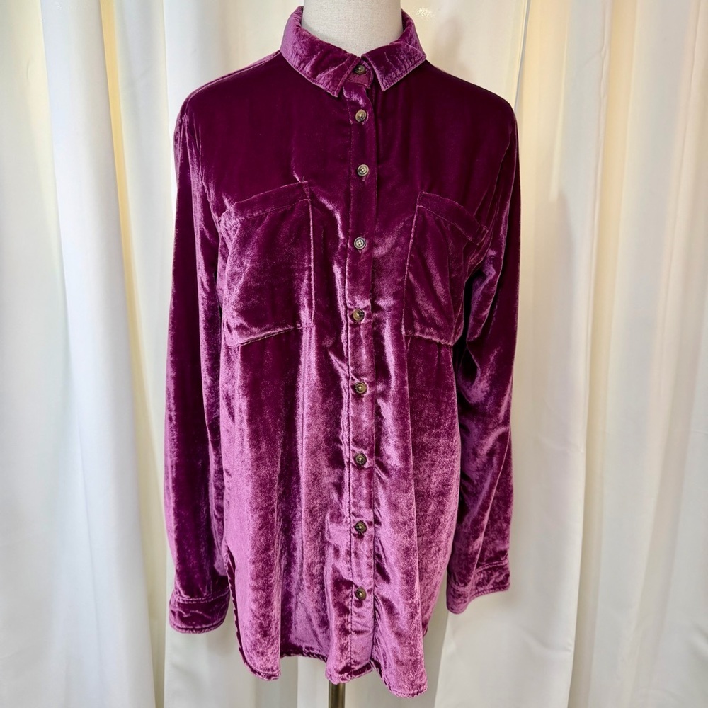 Pilcro ‘Relaxed Fit Velvet Button Down Shirt’ in Magenta / Purple Size Medium - Picture 3 of 15